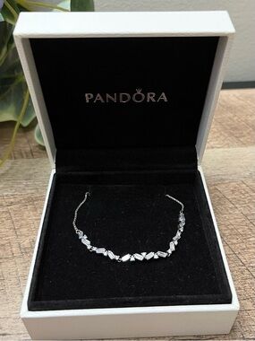 Pandora Sterling Silver Slider Bracelet with Clear Baguette Stones in Box